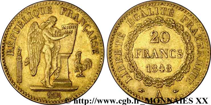 20 francs or Génie, IIe République 1848 Paris F.528/1 BB 