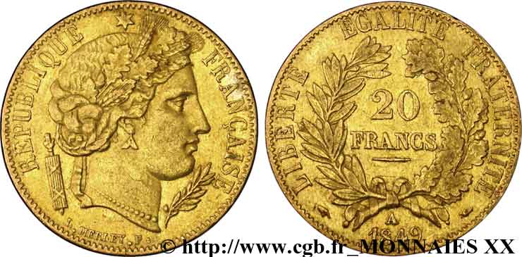 20 francs or Cérès 1849 Paris F.529/1 TTB 