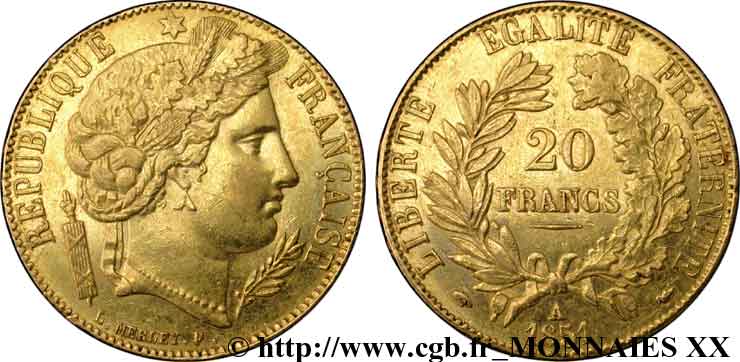 20 francs or Cérès 1851 Paris F.529/4 BB 