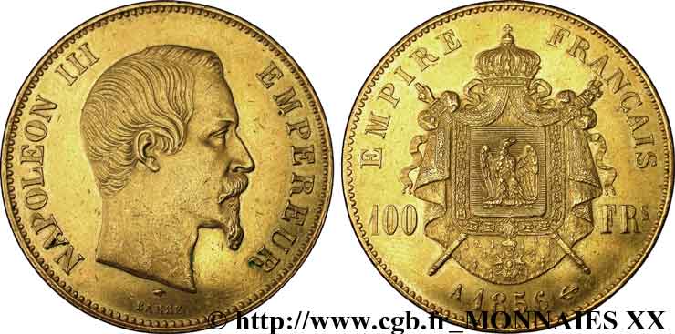 100 francs or Napoléon III tête nue 1856 Paris F.550/3 XF 