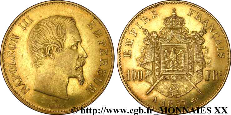 100 francs or Napoléon III tête nue 1857 Paris F.550/4 XF 