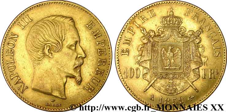 100 francs or Napoléon III tête nue 1859 Paris F.550/7 TTB 