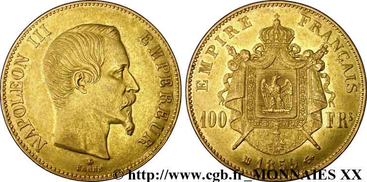 100 francs or Napoléon III tête nue 1859 Strasbourg F.550/8 XF 