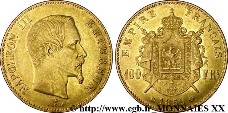 100 francs or Napoléon III tête nue 1859 Strasbourg F.550/8 TTB 