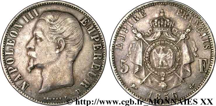 5 francs Napoléon III tête nue 1856 Lyon F.330/9 TTB 