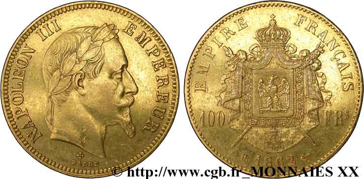 100 francs or Napoléon III tête laurée 1862 Strasbourg F.551/2 XF 