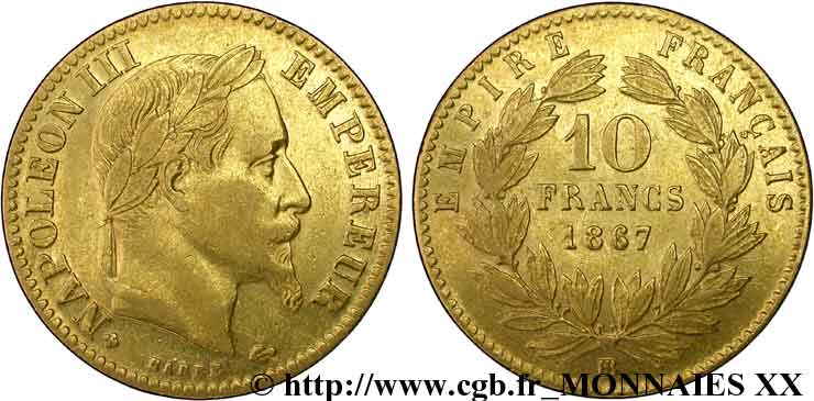 10 francs or Napoléon III, tête laurée 1867 Strasbourg F.507A/16 TTB 