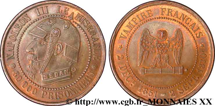 Monnaie satirique Br 27, module de 5 centimes 1870  Coll.42  SPL 