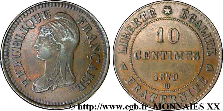 Essai de 10 centimes d’après Dupré 1870 Strasbourg VG.3773  EBC 