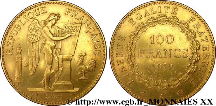 100 francs génie, tranche inscrite en relief Dieu protège la France 1879 Paris F.552/3 SS 