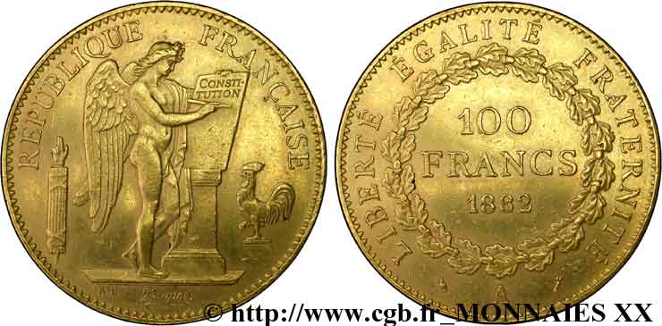 100 francs génie, tranche inscrite en relief Dieu protège la France 1882 Paris F.552/5 BB 