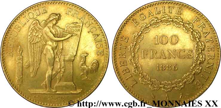 100 francs génie, tranche inscrite en relief Dieu protège la France 1886 Paris F.552/7 XF 