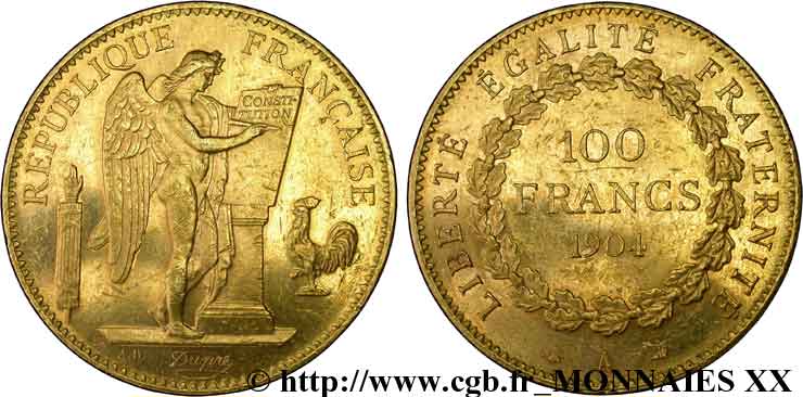 100 francs génie, tranche inscrite en relief Dieu protège la France 1904 Paris F.552/17 MBC 