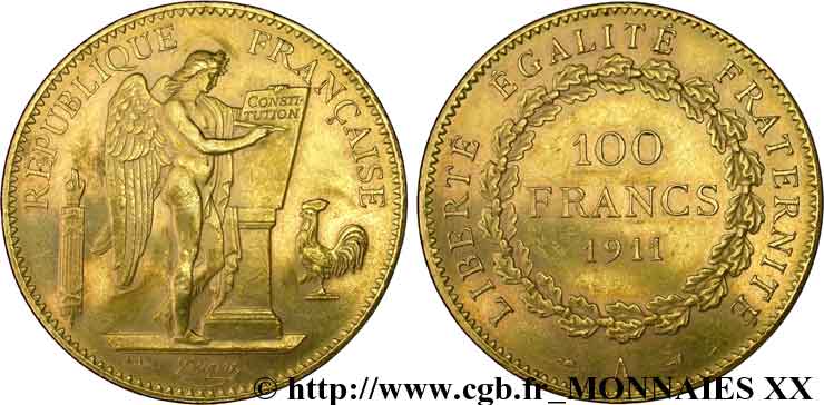 100 francs génie, tranche inscrite en relief liberté égalité fraternité 1911 Paris F.553/5 MBC 