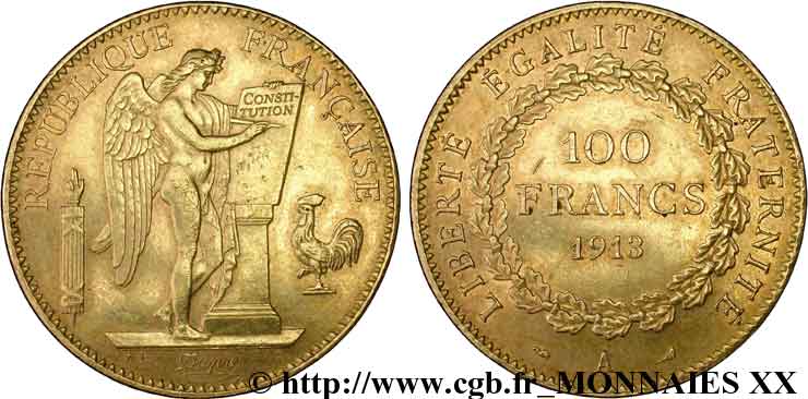 100 francs génie, tranche inscrite en relief liberté égalité fraternité 1913 Paris F.553/7 XF 