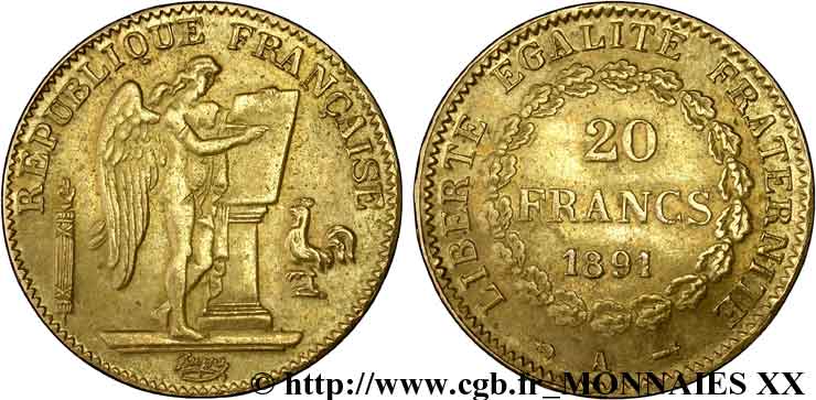 Faux de 20 francs génie 1891 Paris F.533/15 var. EBC 