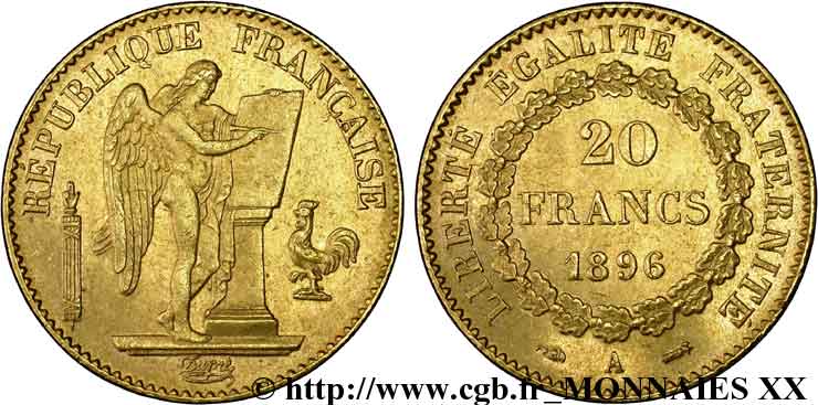 20 francs génie, Troisième république 1896 Paris F.533/20 SPL 