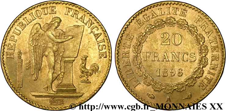 20 francs génie, Troisième république 1896 Paris F.533/21 SC 