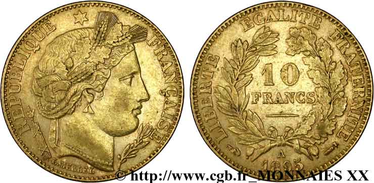 10 francs Cérès, Troisième république 1895 Paris F.508/3 TTB 