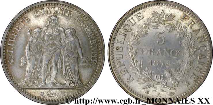 5 francs Hercule 1874 Paris F.334/12 SPL 