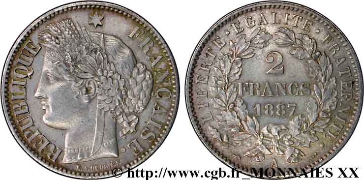 2 francs Cérès, avec légende 1887 Paris F.265/13 EBC 