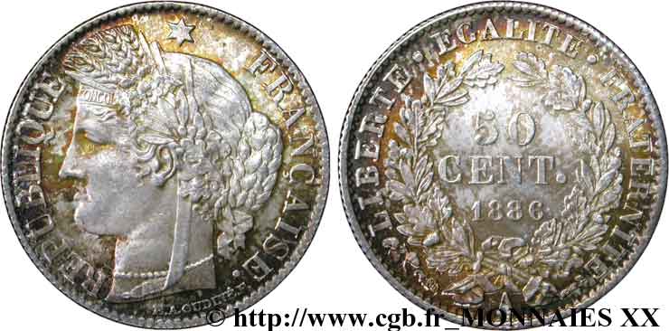 50 centimes Cérès Troisième république 1886 Paris F.189/11 MS 