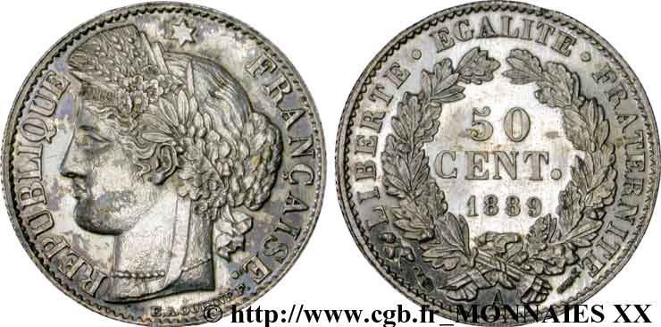 50 centimes Cérès Troisième République 1889 Paris F.189/14 MS 