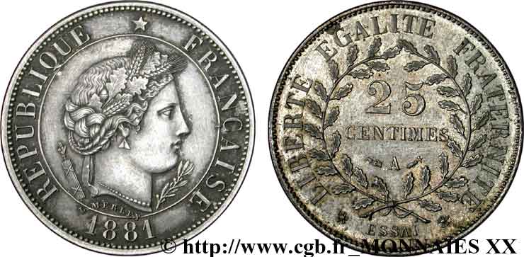 Essai de 25 centimes par Merley  1881 Paris VG.3976  SPL 