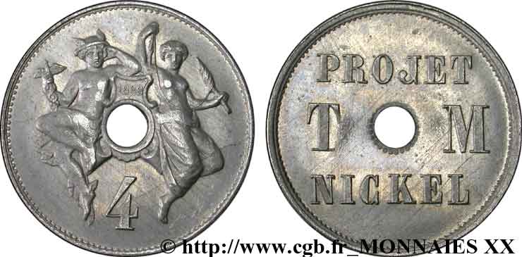 Série de trois essais de 1, 2 et 4 centimes en nickel n.d.  VG.4110-4111-4112  SPL 