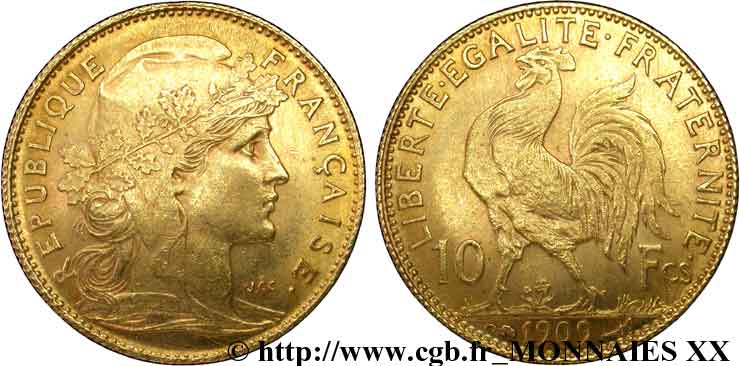 10 francs Coq 1909 Paris F.509/10 MBC 