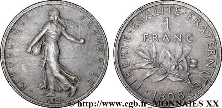 1 franc Semeuse, flan mat 1898 Paris F.217/2 SPL 
