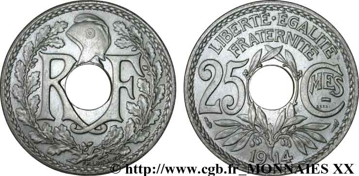 Essai - piéfort de 25 Centimes Lindauer en nickel 1914 Paris F.170/1P MS 