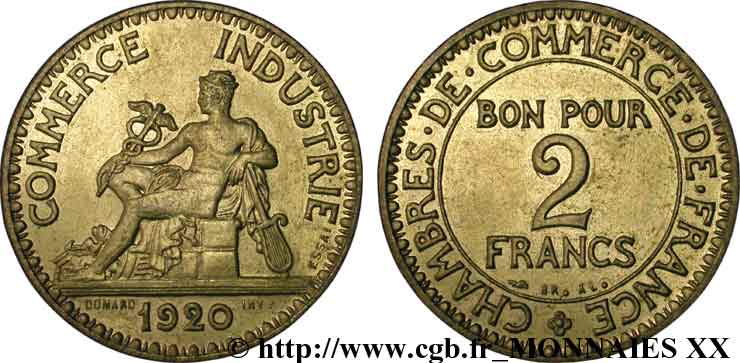 Essai - piéfort de 2 francs Chambres de commerce 1920 Paris F.267/1P SPL 