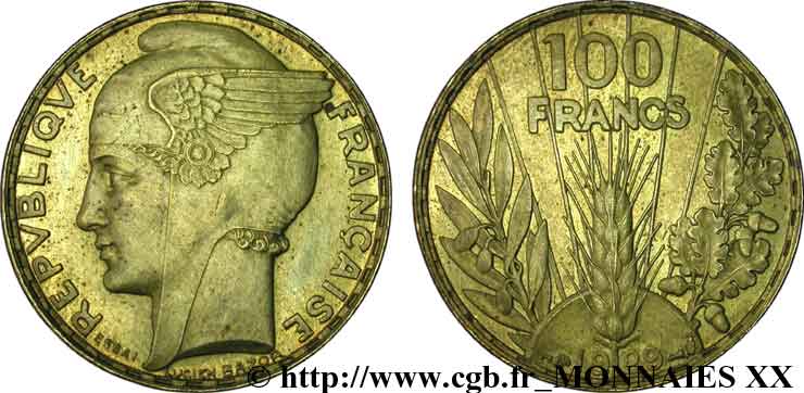 Concours de 100 Francs, essai de Bazor en bronze-aluminium 1929 Paris VG.5216 var. VZ 