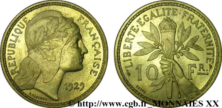 Concours de 10 Francs, essai de Rasumny en bronze-aluminium 1929 Paris VG.5233  SPL 