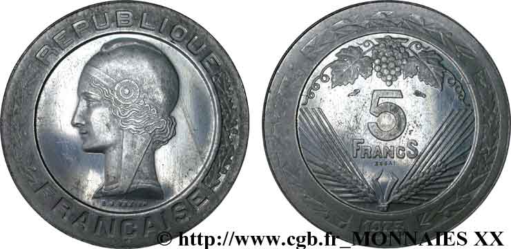 Concours de 5 francs, essai de Vézien en aluminium 1933 Paris VG.5362 B AU 