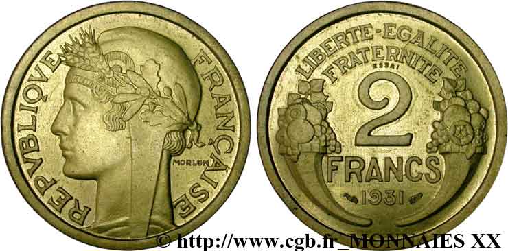 Essai - piéfort de 2 francs Morlon 1931 Paris F.268/1P fST 