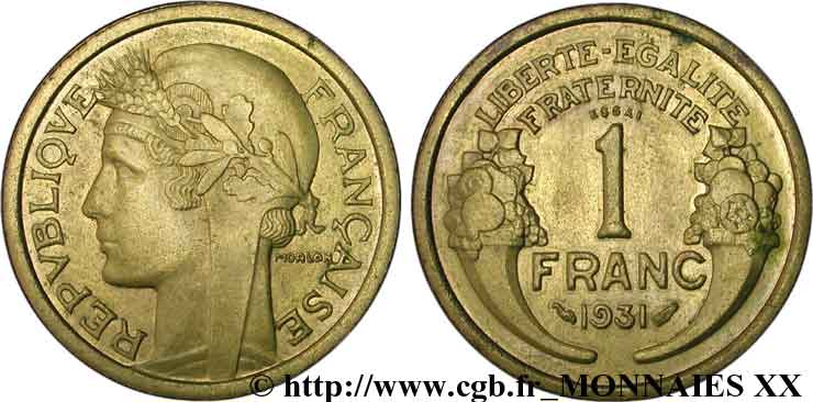 Essai - piéfort de 1 franc Morlon 1931 Paris F.219/1P AU 