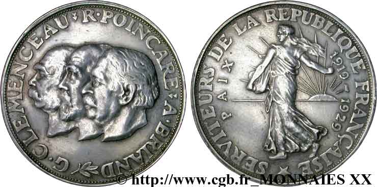 Module de 20 francs argent, 10e anniversaire de la Paix 1929 Paris G.851  VZ 