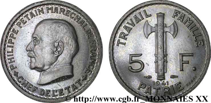 Essai de 5 francs Pétain 1941 Paris F.338/1 SUP 