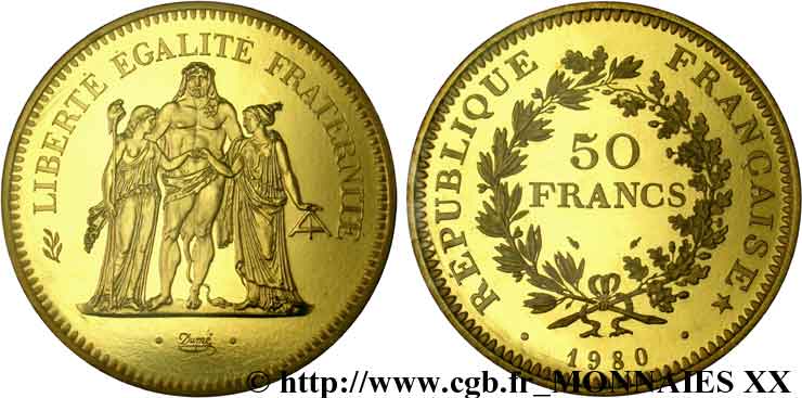 Piéfort or de 50 francs Hercule 1980 Pessac F.427/8P MS 