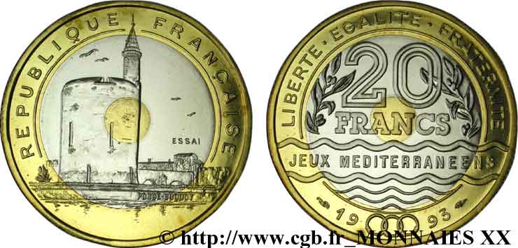 Essai de 20 francs Jeux méditerranéens 1993 Pessac F.404/1 MS 