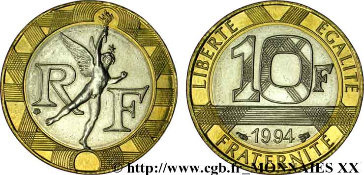 10 francs Génie de la Bastille, BU (Brillant Universel) 1994 Pessac F.375/11 AU 