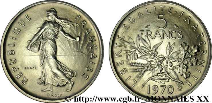 Essai de 5 francs Semeuse, nickel 1970 Paris F.341/1 SC 