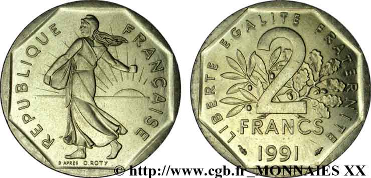 2 francs Semeuse, nickel, frappe monnaie 1991 Pessac F.272/15 SUP 