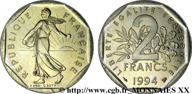 2 francs Semeuse, nickel, différent abeille, BU (Brillant Universel) 1994 Pessac F.272/22 MS 