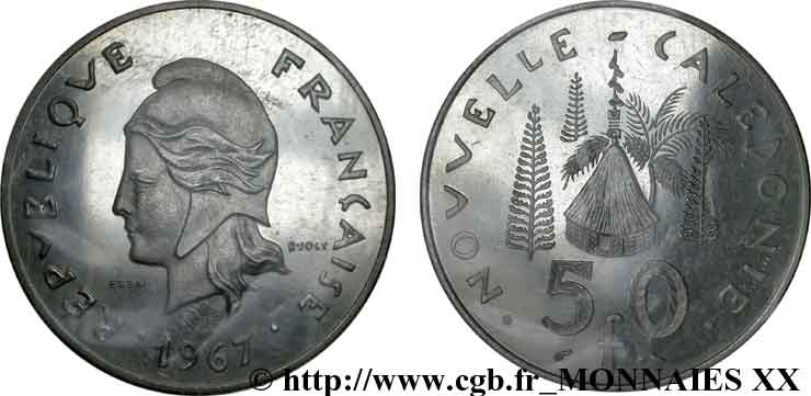 NOUVELLE CALÉDONIE Série de trois essais de 10, 20 et 50 francs 1967 Paris MS 