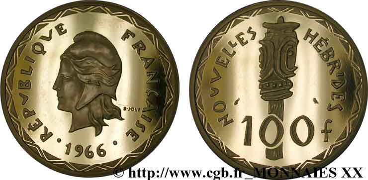 NEW HEBRIDES Piéfort 100 francs Or 1966 Paris MS 