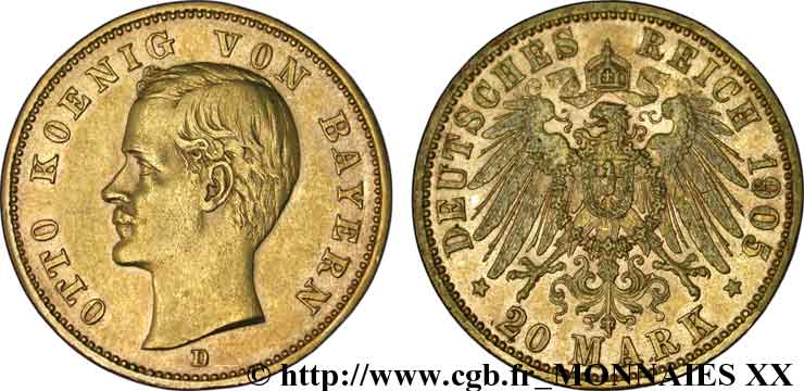 GERMANY - KINGDOM OF BAVARIA - OTTO 20 marks or 1905 Munich AU 