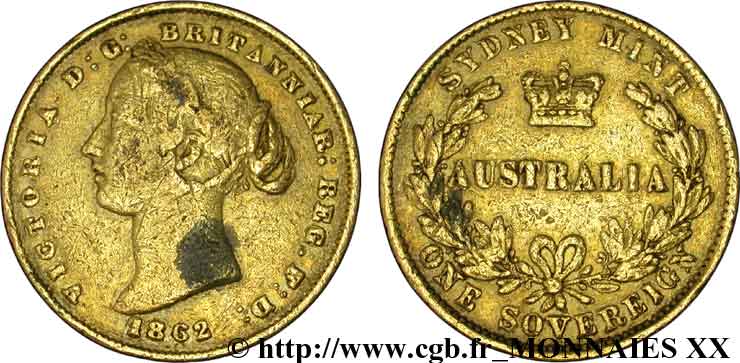 AUSTRALIE - VICTORIA Souverain, (sovereign) 1862 Sydney VF 